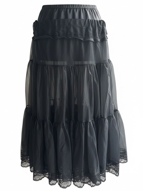 Malco Modes Dresses & Skirts - Black Tiered Vintage Lace-Trim Petticoat Skirt